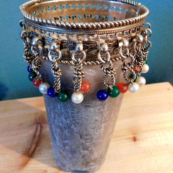 Ladies Metal Brushed Gold/Tan Detailed Bracelet - Picture 1 of 5